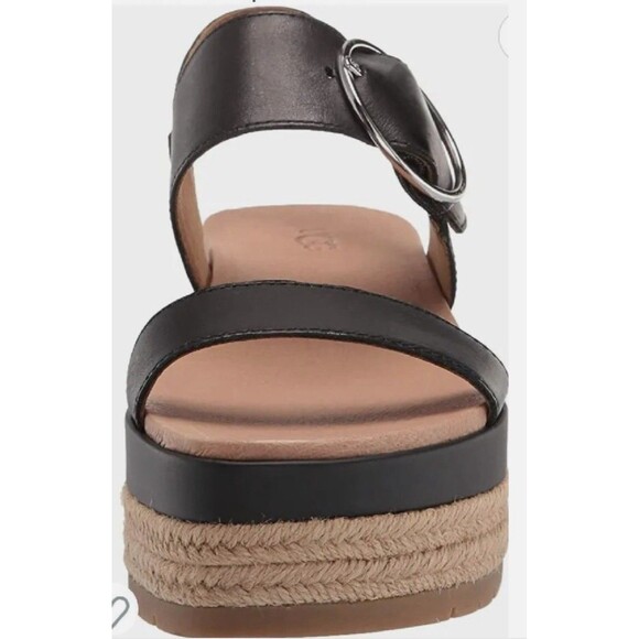 UGG Women’s April Black Upper Leather Slingback Espadrilles Size US 7.5 - Picture 2 of 10